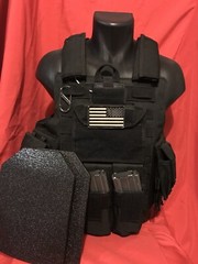 Black Tactical Vest Plate carrier w/ 2 Curved 10×12 Plates