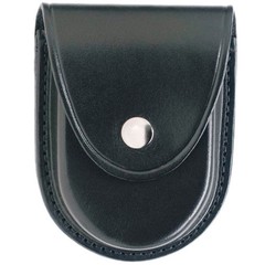 Round Bottom Leather Handcuff Case, Black Weave, Nickel