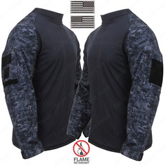 Men’s Midnight Digital Camo Combat Shirt – Includes 2 2″x3″ US Flag Patches