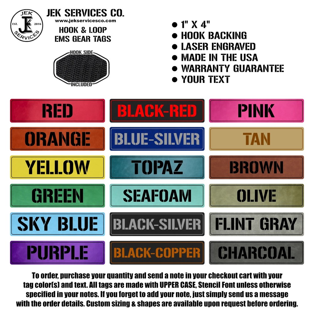 EMS Custom ID Tags – Paramedic EMT Bag Labels | 1” x 4” Hook & Loop | Engraved