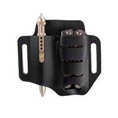 2 Pockets Leather Sheath Multitools Holder for Folding Knife&pen Belt Pouch
