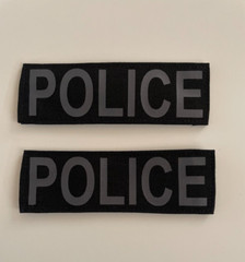 POLICE Patch Black Cordura GrayLettering 2 piece Hook Back 6X2 Silk Screen