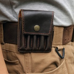 Genuine Leather Rifle Ammo Pouch Cartridge Case 5 Rounds Shell Wallet