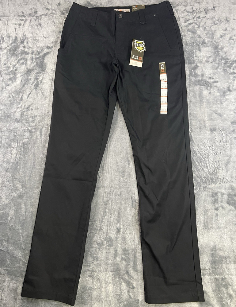 5.11 Tactical Flex-Tac Edge Chino Pants Slim Fit 31×36 Black Cotton 74441