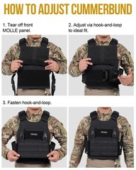 Low Profile MOLLE Vest Adult with Hook and Loop Cummerbund, Side Elastic Hold…