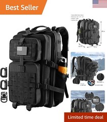 Water-Resistant 3-Day Tactical Backpack with MOLLE Attachments & Flag Patch