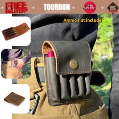 Tourbon Genuine Leather Rifle Ammo Pouch Cartridge Case 5 Rounds Shell Wallet