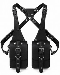 Leather Chest Harness Dual Utility Pouch Bag Genuine Leather Tactical Holster