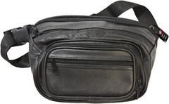 Garrison Grip 4 Compartments Black Leather Waist Fanny Pack with Locking Pistol
