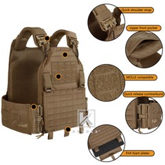 KRYDEX Tactical Plate Carrier Quick Release Laser Cut MOLLE Panel w/ Clip Coyote