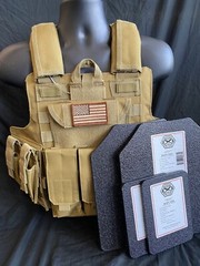Tactical Vest COYOTE FDE Tan Plate Carrier W/ 2 10×12 Curved Lvl 4 Plates/ Sides