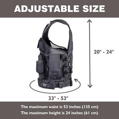 Tactical Vest for Men S-4XL Lightweight with Breathable Mesh Training Paintball