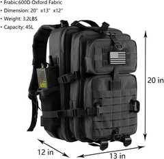 Water-Resistant 3-Day Tactical Backpack with MOLLE Attachments & Flag Patch