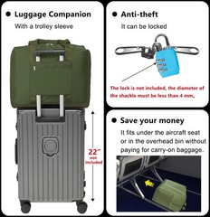 Vimapo Foldable Travel Duffle Bag with Trolley Sleeve 18x14x8 inches, Green