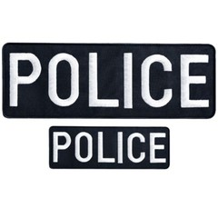2-Piece Embroidered Police Patch for Vest, Jacket, Hook & Loop, Large & Small