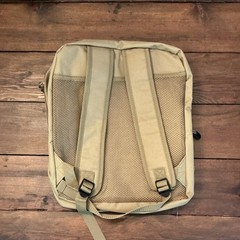 Tan Tactical Backpack w/ Embroidered Logo, Zip Closure & External Pockets