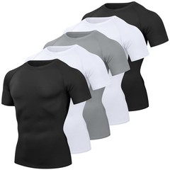 5 Pack Men’s Compression Shirts Cool Dry Short Sleeve Baselayer Athletic Work…