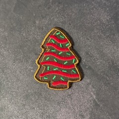 Christmas Tree Cake Funny Embroidered Brown Patch -3.5” X 2.5”, Hook & Loop Back