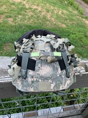 GWOT ACH/MICH Medium BUMP Helmet, UCP Cover, Rhino Mount, Scrim, USGI Chinstrap