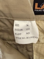 LA Police Gear Basic Operator Tactical Pants Khaki 36×32 NWT Ripstop Cargo