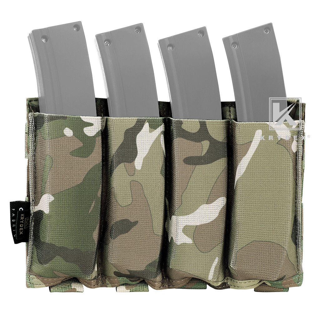 KRYDEX Quad Open Top Elastic Mag Pouch Tactical Magazine Holster MOLLE MC Camo