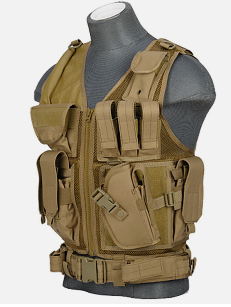 Lancer Tactical Adjustable Cross Draw Vest with Airsoft Pistol Holster CA-310