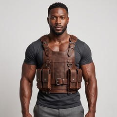 Handmade Leather Chest Rig Vest Tactical Shoulder Holster Phone Pouch Steampunk