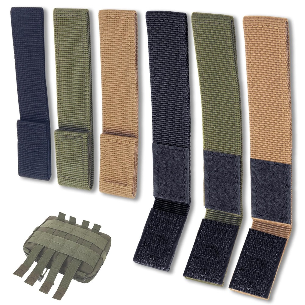 6 Pack Molle Straps 4 inch, 3 Color Combo Tactical Hook and Loop Straps, Nylo…