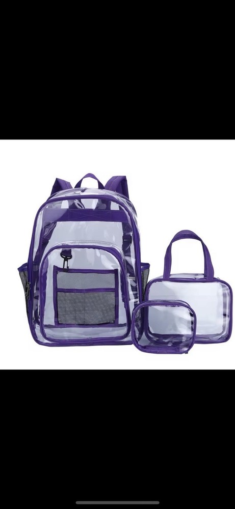 Purple Clear School Backpack Transparent (3 piece Set).