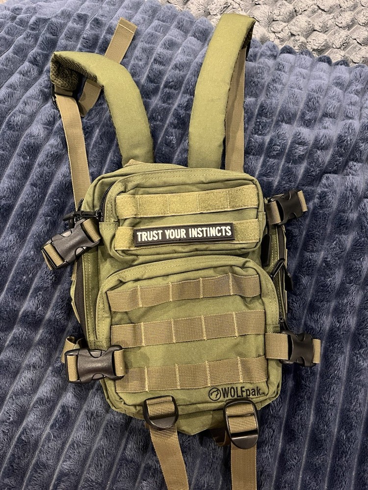WOLFpak Green Tactical Backpack MOLLE Zip Closure “Trust Your Instincts” Patch