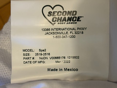 SECOND CHANCE Male Concealable Armor Carrier Spa2 XLT 2519-2516 White Poly/Cottn