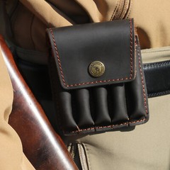 TOURBON Leather Hunting 5 Rounds Rifle Ammo Belt Pouch Cartridge Shell Wallet US
