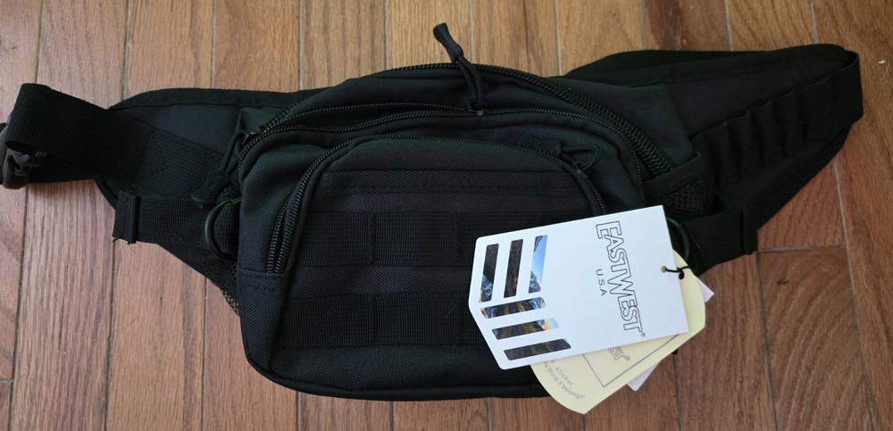 East West Tactical Waist Pack Black 15L Zip Closure, Unisex Adults