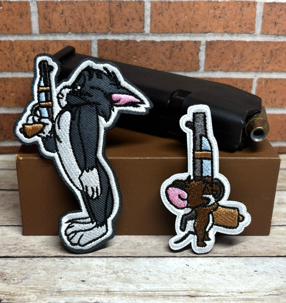 Tactical Morale Patch – Embroidered Tom & Jerry Patch Set – Hook Loop Gun Patch