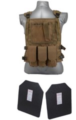 Tactical Scorpion Body Armor Wildcat Carrier + Level IIIA Hard Plates Coyote