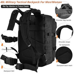 Large Army MOLLE Tactical Backpack Black – Military Rucksack Bug Out Bag Gear