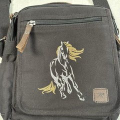 Rothco Everyday Work Shoulder Messenger Bag Black Canvas Leather Horse Graphic