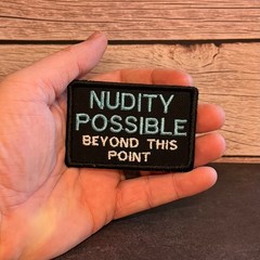 Nudist Beach Warning Sign Funny Morale Patch 2×3″ | VELCRO® Brand Hook Fastener