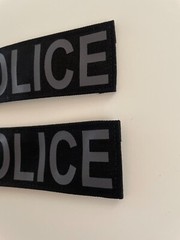 POLICE Patch Black Cordura GrayLettering 2 piece Hook Back 6X2 Silk Screen