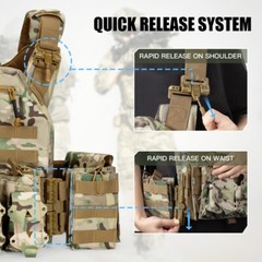 Rapid-Open Tactical Vest,Adjustable Waist 32″-52″ Tactical Vest Tan Plate Carrie