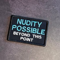 Nudist Beach Warning Sign Funny Morale Patch 2×3″ | VELCRO® Brand Hook Fastener