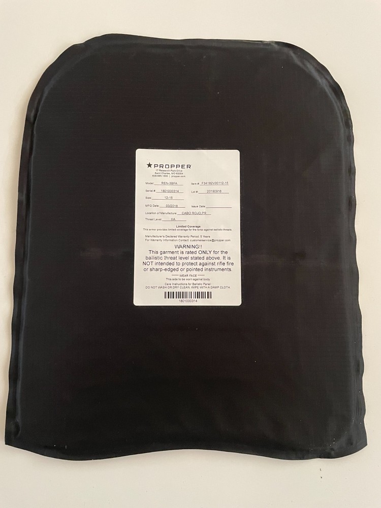 PROPPER IIIA Back Pack Armor Plate 12″X15″ 1 Unit New Unused. 03/2018 USA