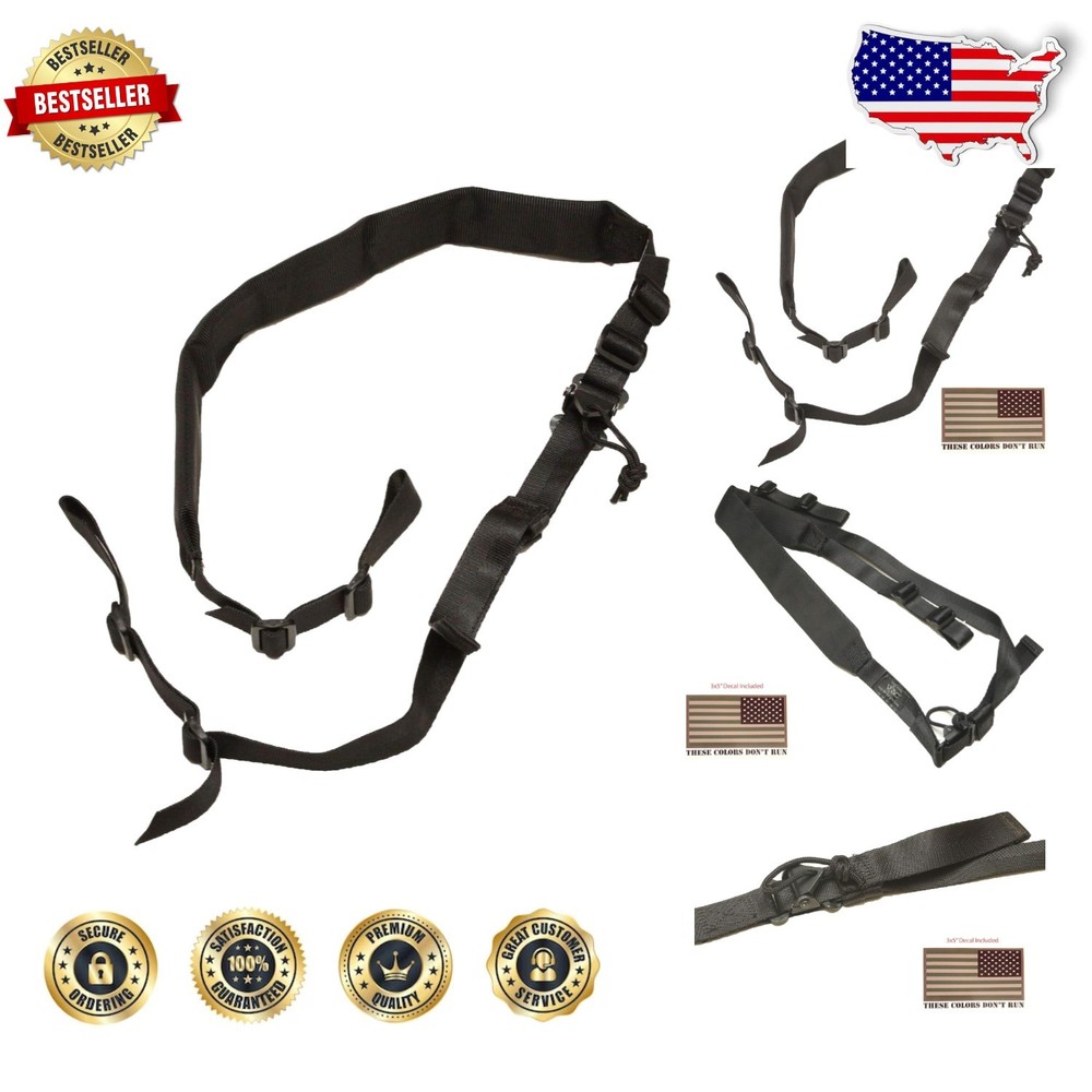 Viking Tactics Padded 2 Point Sling Black Nylon 48″ Strap USA Flag Decal