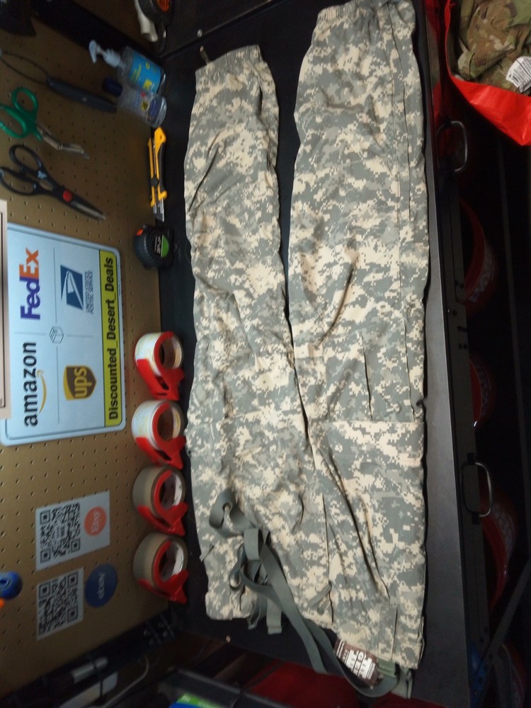 GENUINE US MILITARY ISSUED SOFT SHELL TROUSERS. SIZE : MEDIUM -LONG ACU CAMO