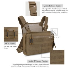 KRYDEX Chest Recon Zipper Bag Tactical Front MOLLE Pouch Harness Pack Coyote