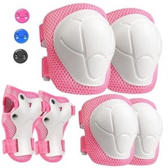 Kids Protective Gear Set, Knee and Elbow Pads with Wrist Guards for Ages 3 Pink