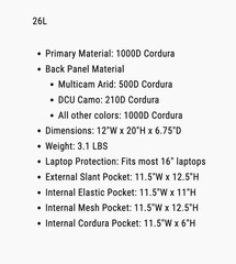 Goruck GR1 Cordura Backpanel 1000D Size 26L – Black