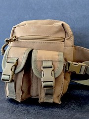 Khaki Canvas Tactical Belt Bag Adjustable Multi Pocket Heavy Duty Waist Bag