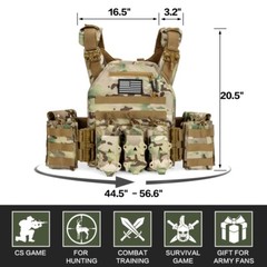 Rapid-Open Tactical Vest,Adjustable Waist 32″-52″ Tactical Vest Tan Plate Carrie