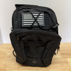 Black Tactical Sling Bag MOLLE Chest Pack w/ US Flag Patch, Fits 11″